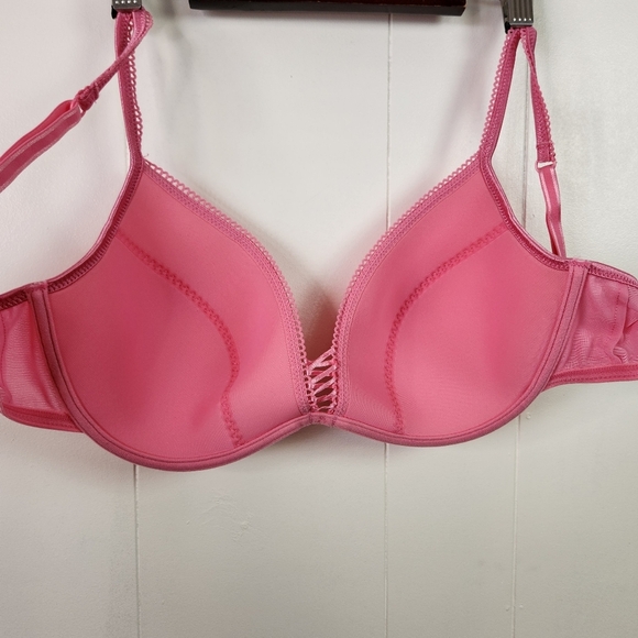 Triumph Plunge Underwire Bra Lightly Lined Hot Pink Lace-Up Size 38D - Picture 5 of 6
